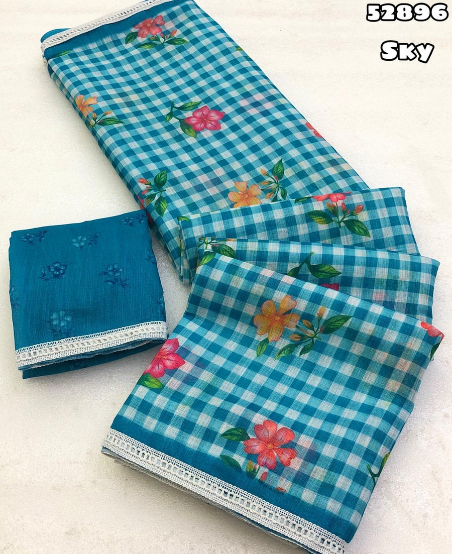 soft linen chex design digital print blouse