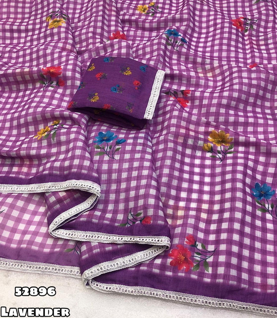 soft linen chex design digital print blouse