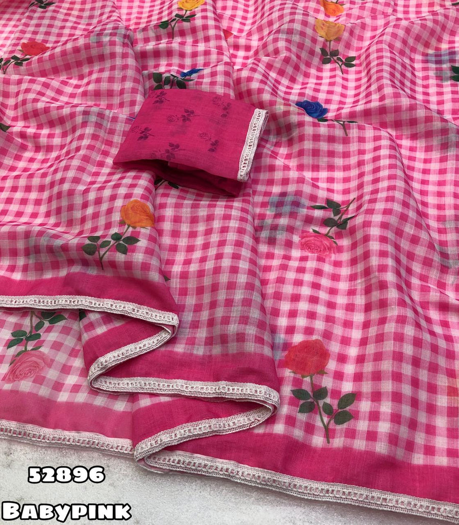 soft linen chex design digital print blouse