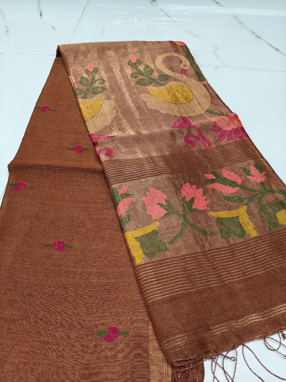 Pure linen jamdami saree