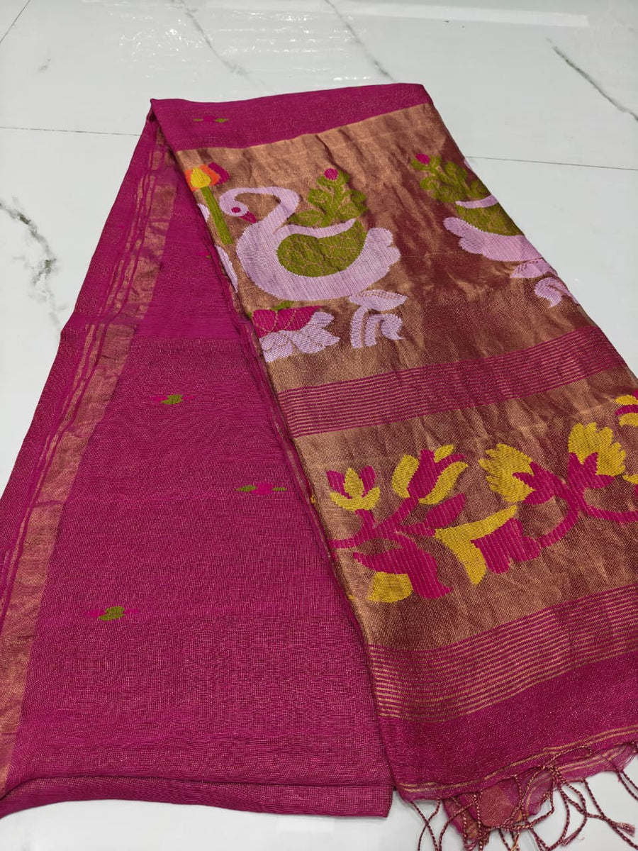 Pure linen jamdami saree