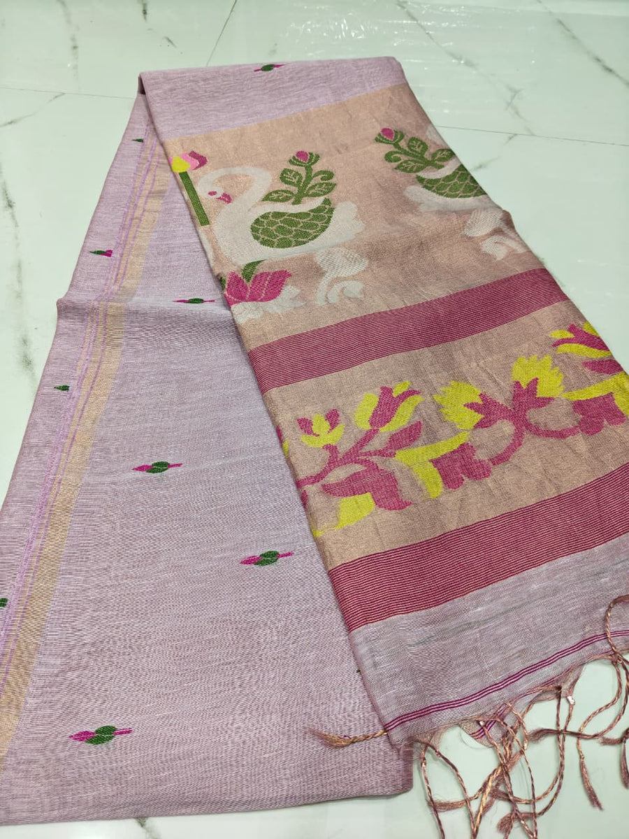 Pure linen jamdami saree