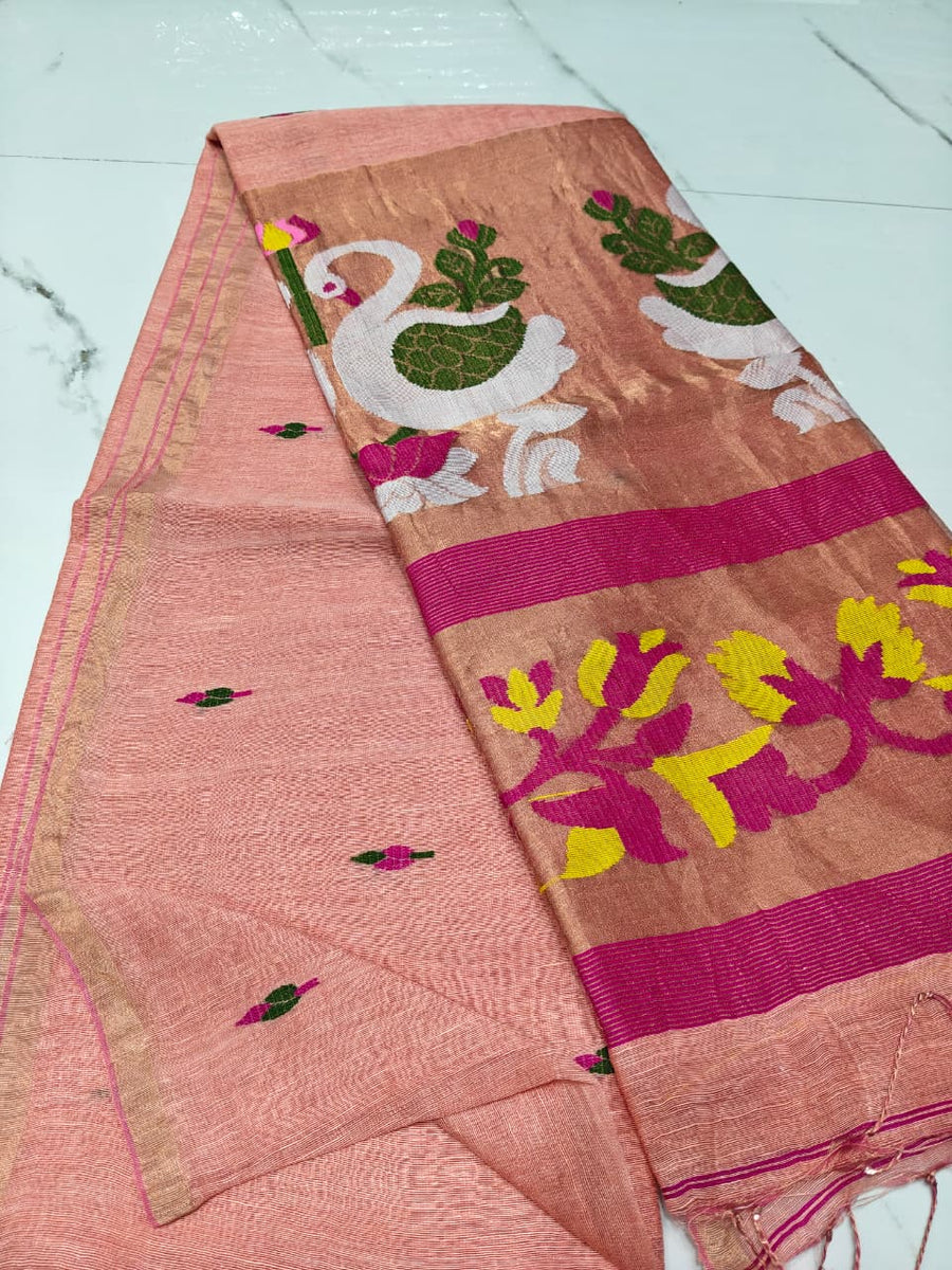 Pure linen jamdami saree