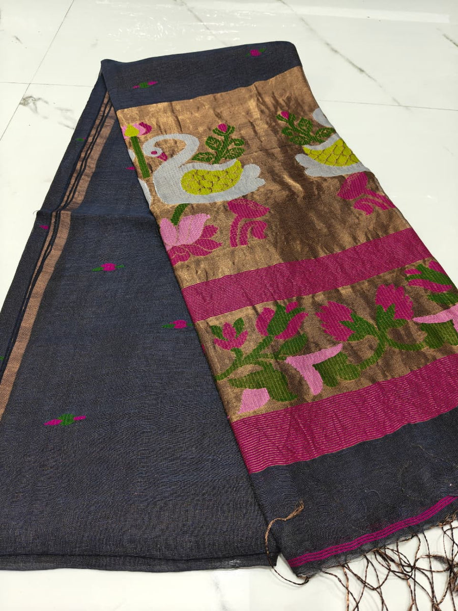 Pure linen jamdami saree