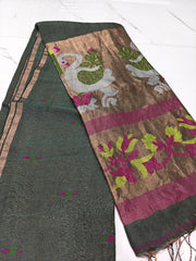 Pure linen jamdami saree
