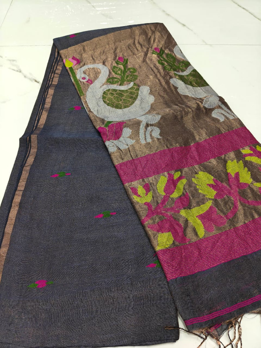 Pure linen jamdami saree