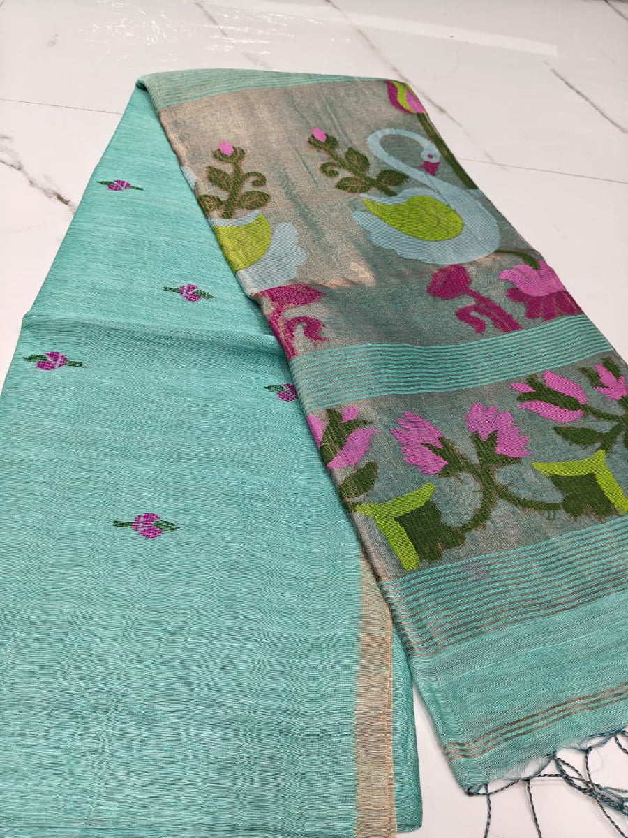 Pure linen jamdami saree