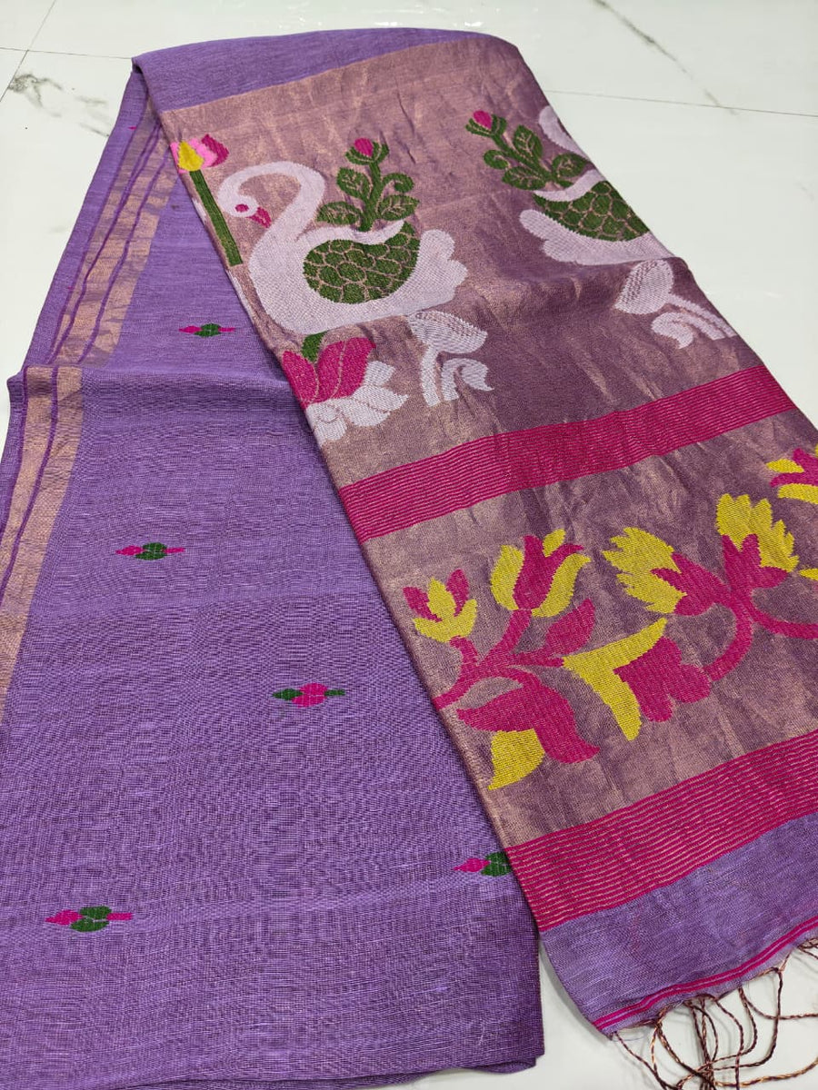 Pure linen jamdami saree