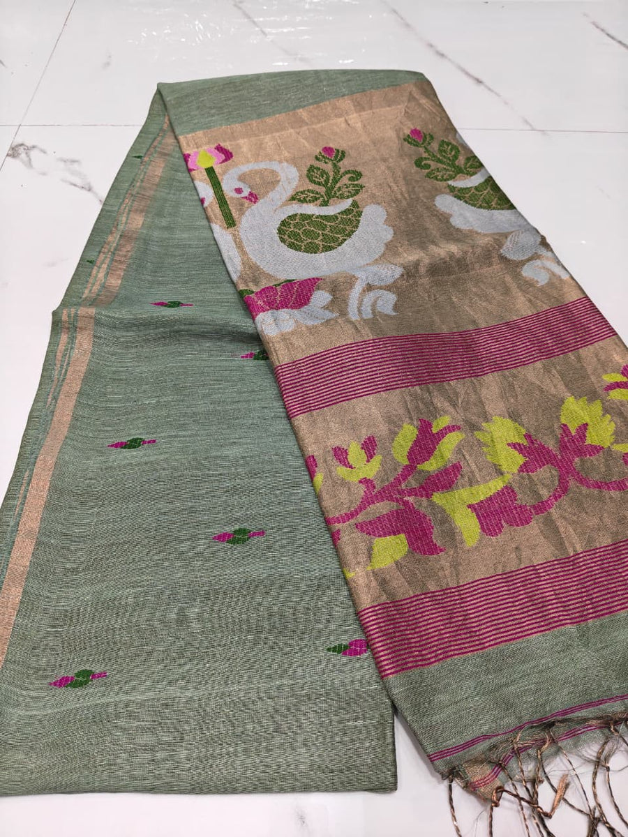 Pure linen jamdami saree