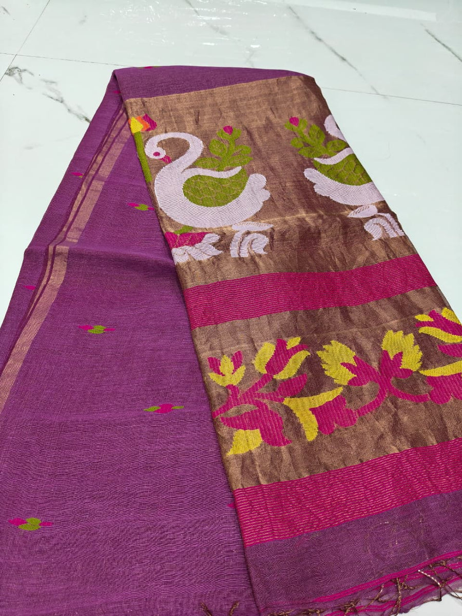 Pure linen jamdami saree