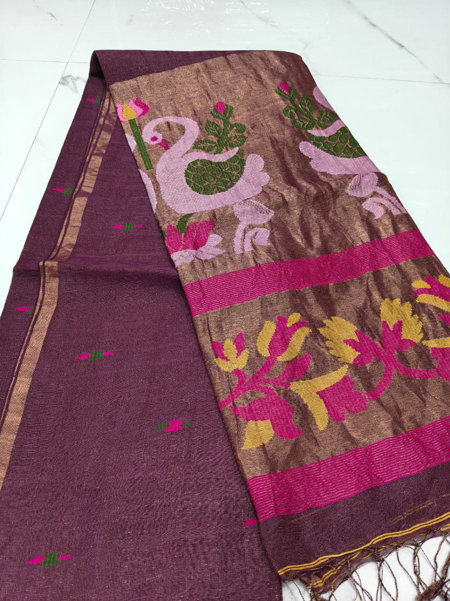 Pure linen jamdami saree