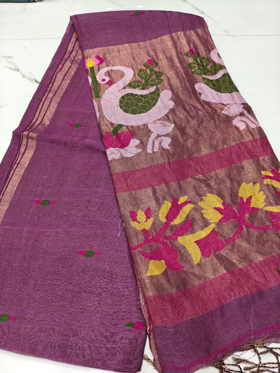 Pure linen jamdami saree