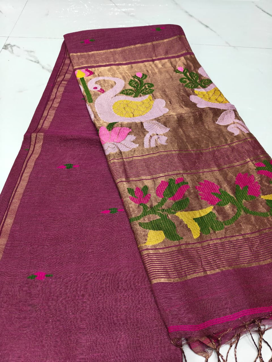 Pure linen jamdami saree