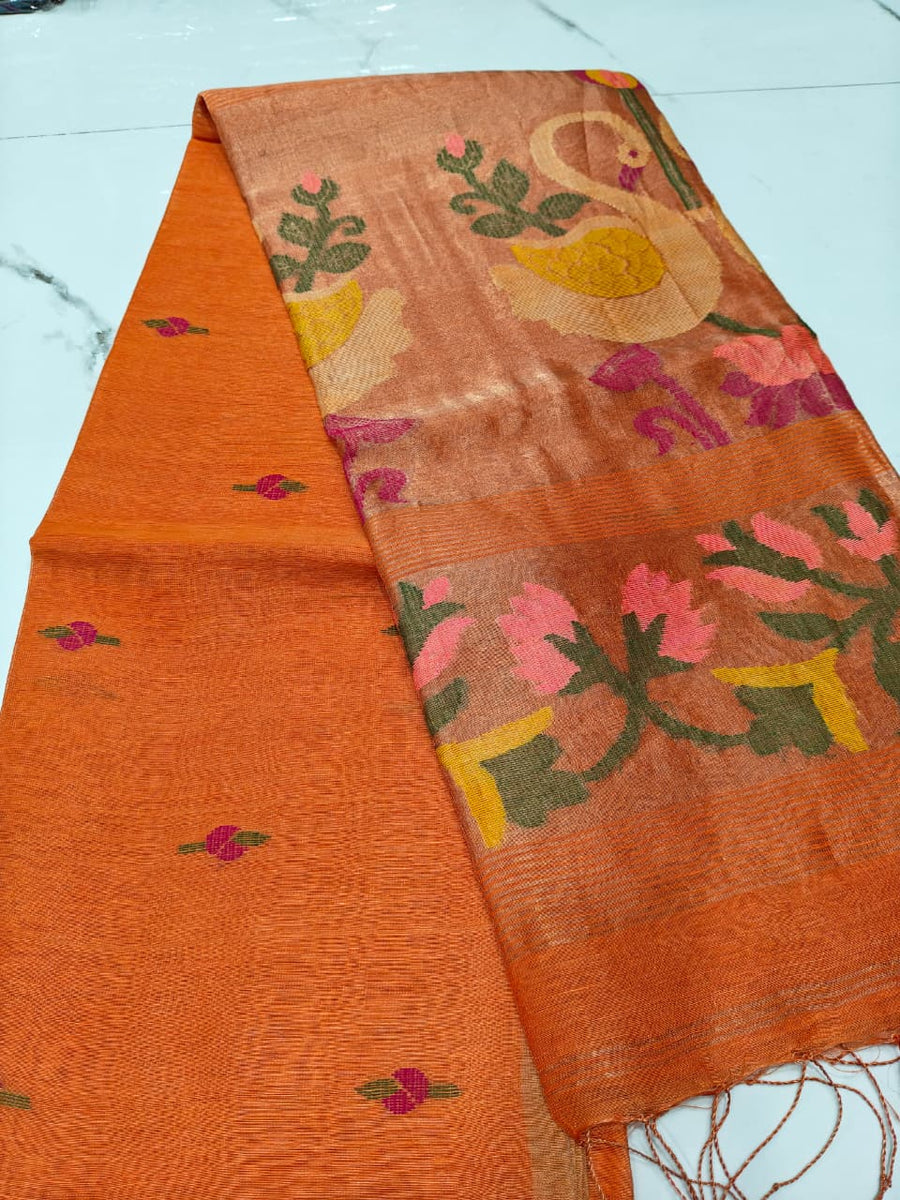 Pure linen jamdami saree