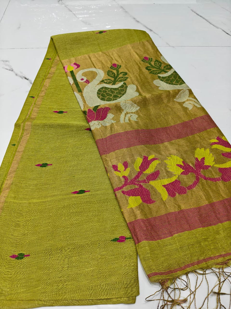 Pure linen jamdami saree