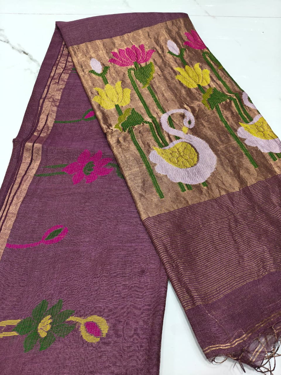 Pure linen jamdami saree