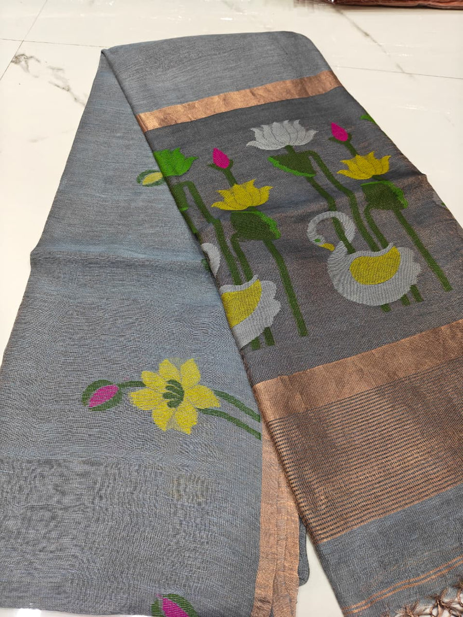Pure linen jamdami saree