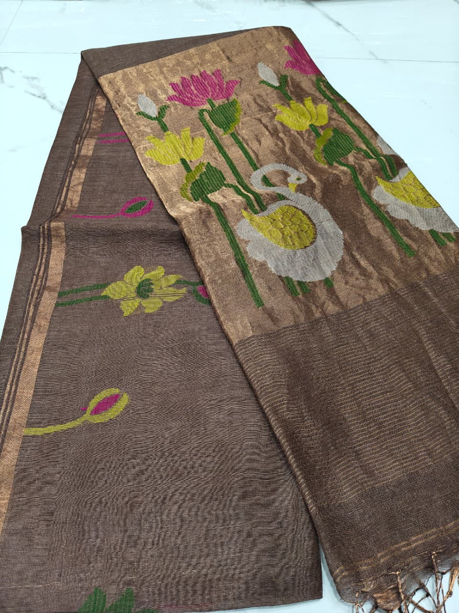 Pure linen jamdami saree