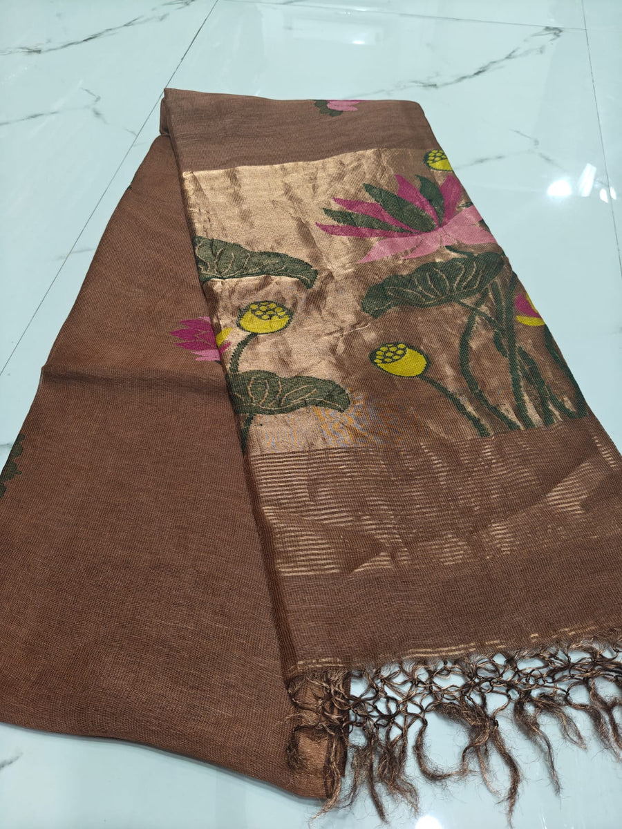 pure linen jamdani saree