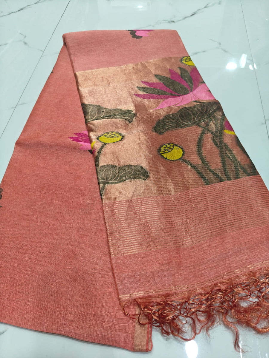 pure linen jamdani saree