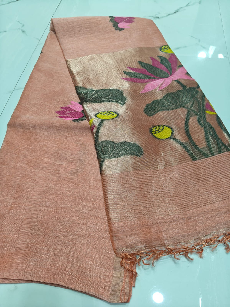 pure linen jamdani saree