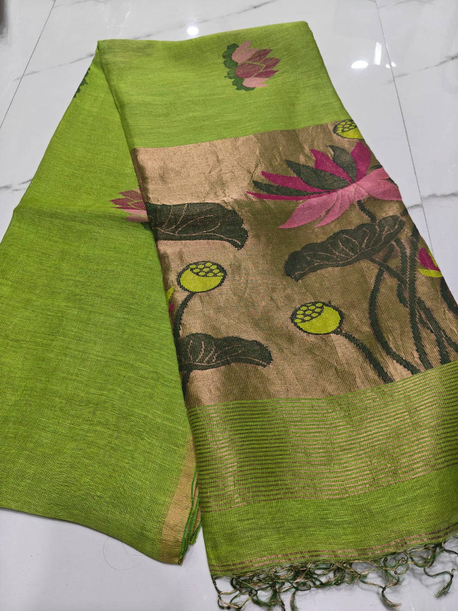 pure linen jamdani saree