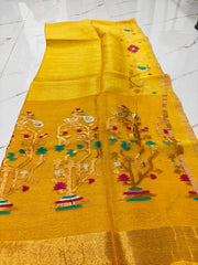 Pure linen Jamdhani saree