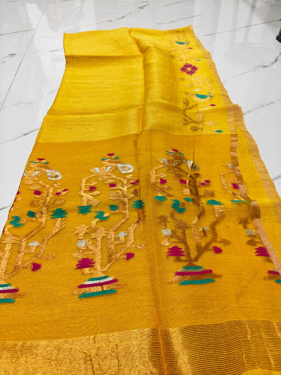 Pure linen Jamdhani saree