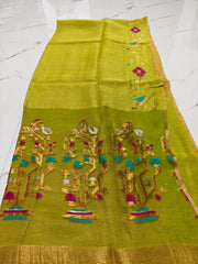 Pure linen Jamdhani saree