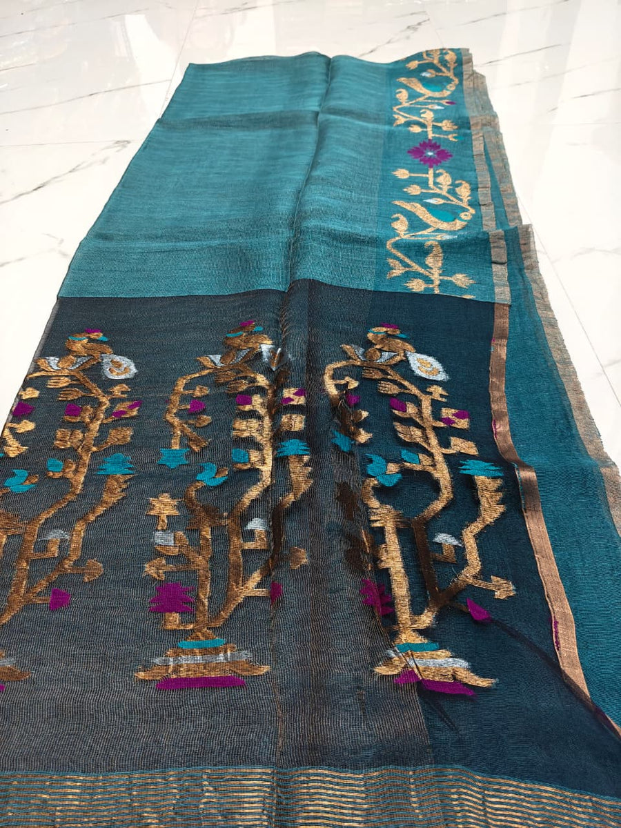 Pure linen Jamdhani saree