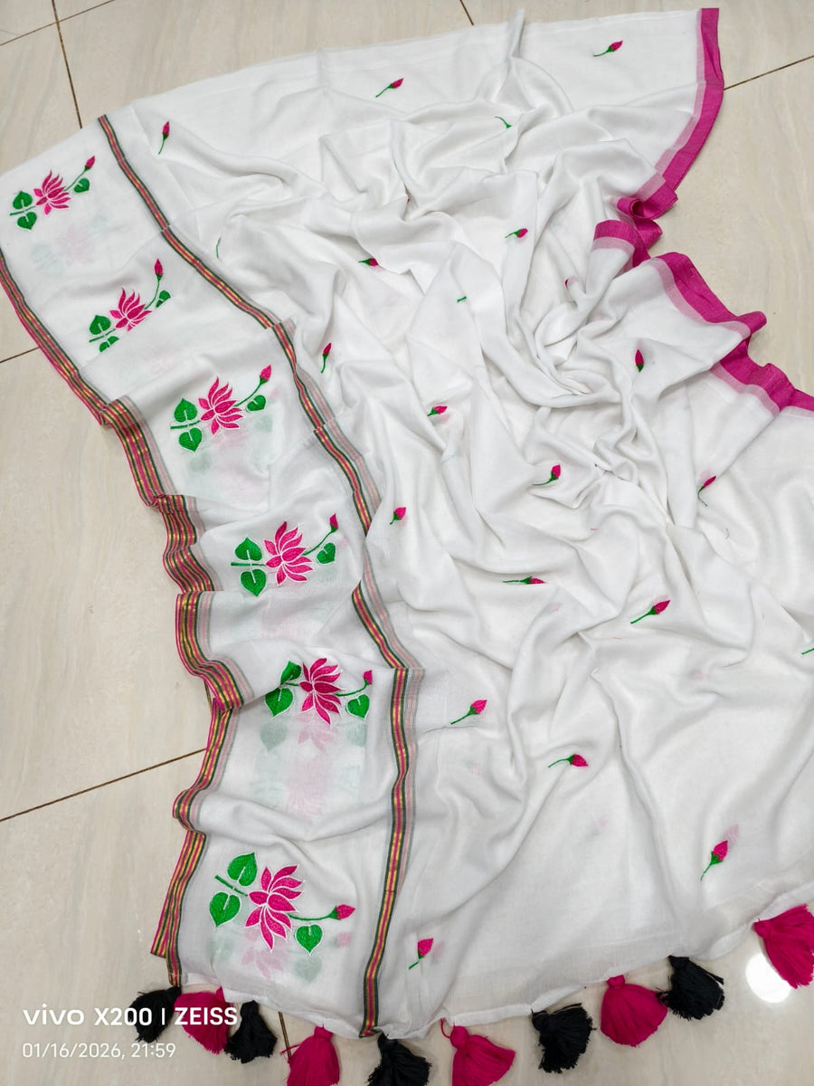 embroidery cotton saree