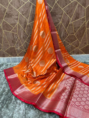 Banarasi katan dyeable stripe with buta design soft silk saree