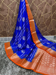 Banarasi katan dyeable stripe with buta design soft silk saree