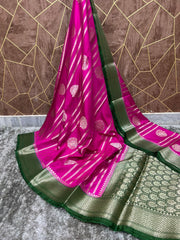 Banarasi katan dyeable stripe with buta design soft silk saree