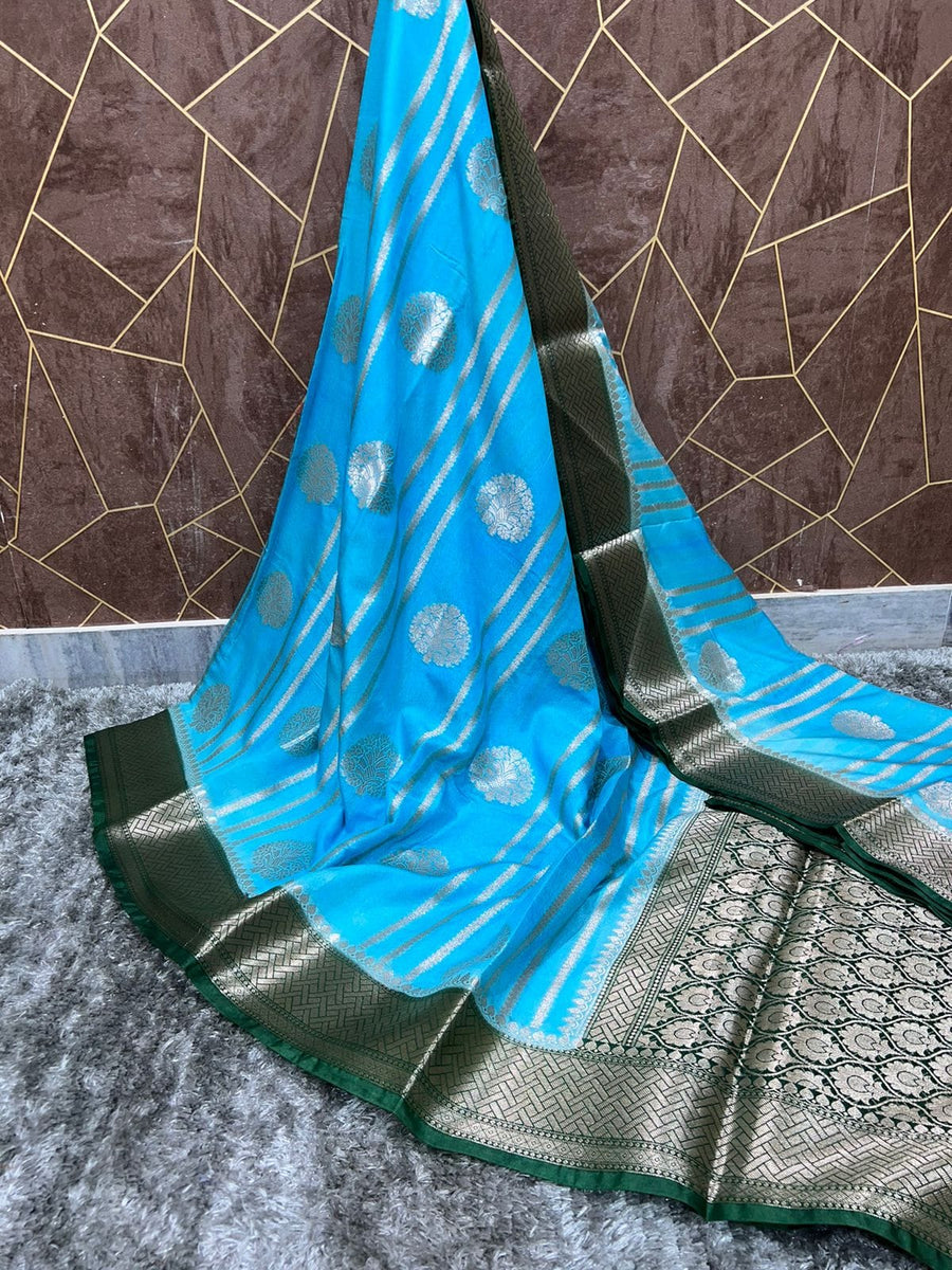 Banarasi katan dyeable stripe with buta design soft silk saree