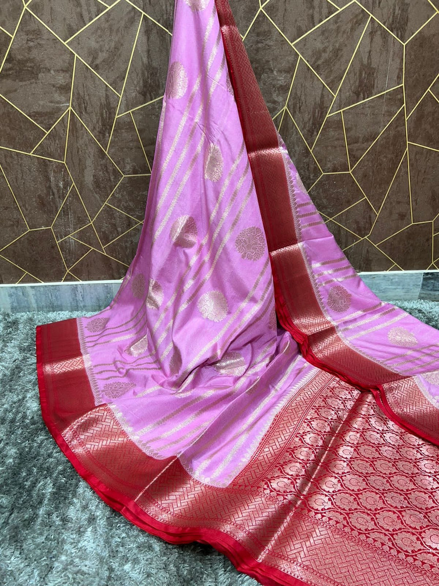 Banarasi katan dyeable stripe with buta design soft silk saree