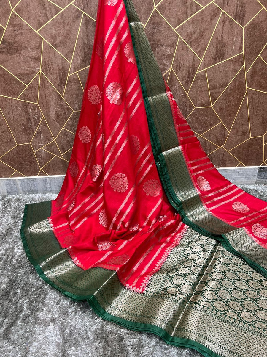 Banarasi katan dyeable stripe with buta design soft silk saree