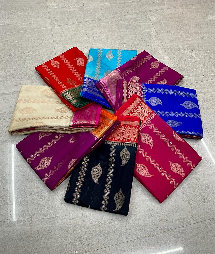 Banarasi katan dyeable stripe with buta design soft silk saree