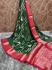 Banarasi katan dyeable stripe with buta design soft silk saree