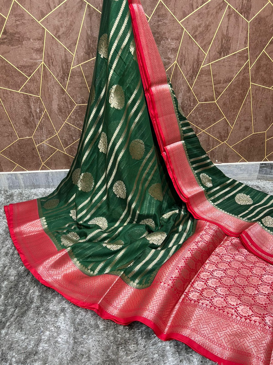 Banarasi katan dyeable stripe with buta design soft silk saree