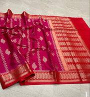 Banarasi katan dyeable stripe with buta design soft silk saree