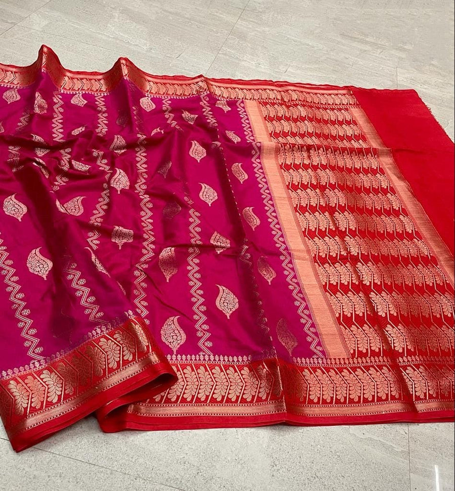 Banarasi katan dyeable stripe with buta design soft silk saree