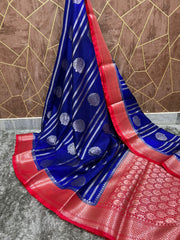 Banarasi katan dyeable stripe with buta design soft silk saree