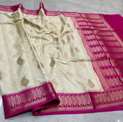 Banarasi katan dyeable stripe with buta design soft silk saree