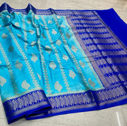 Banarasi katan dyeable stripe with buta design soft silk saree