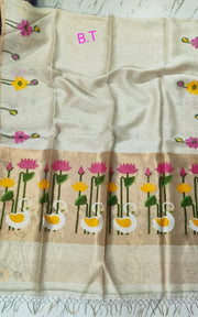 Pure tissue linen jamdani saree