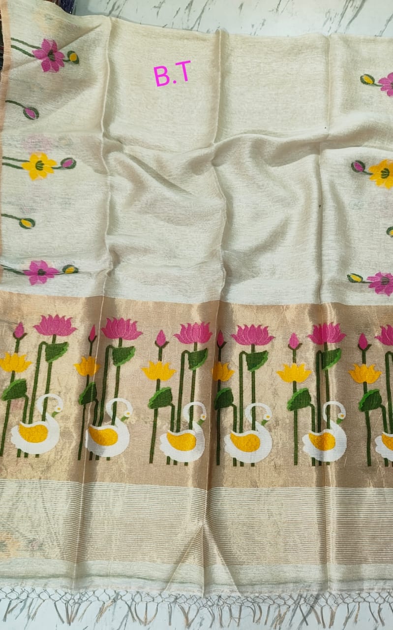 Pure tissue linen jamdani saree