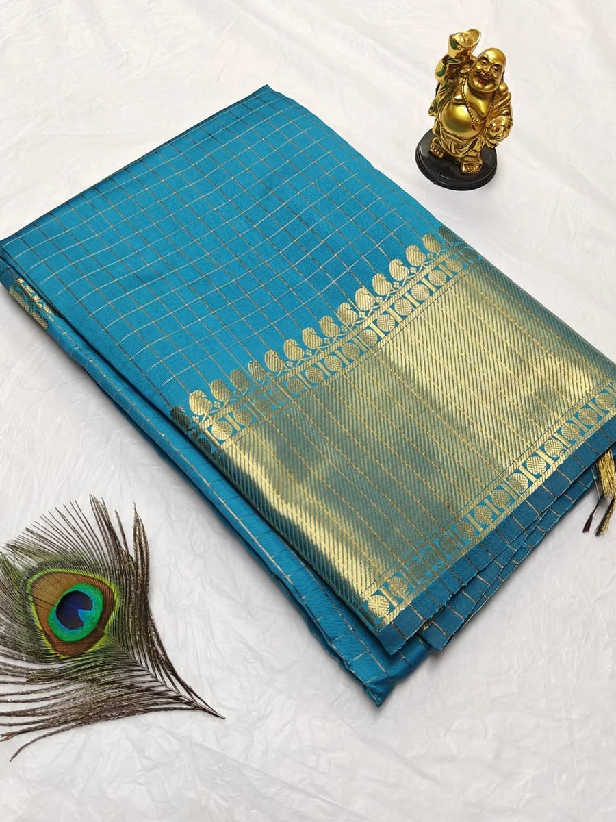Banarasi semi Kanchipuram checks saree in soft silk