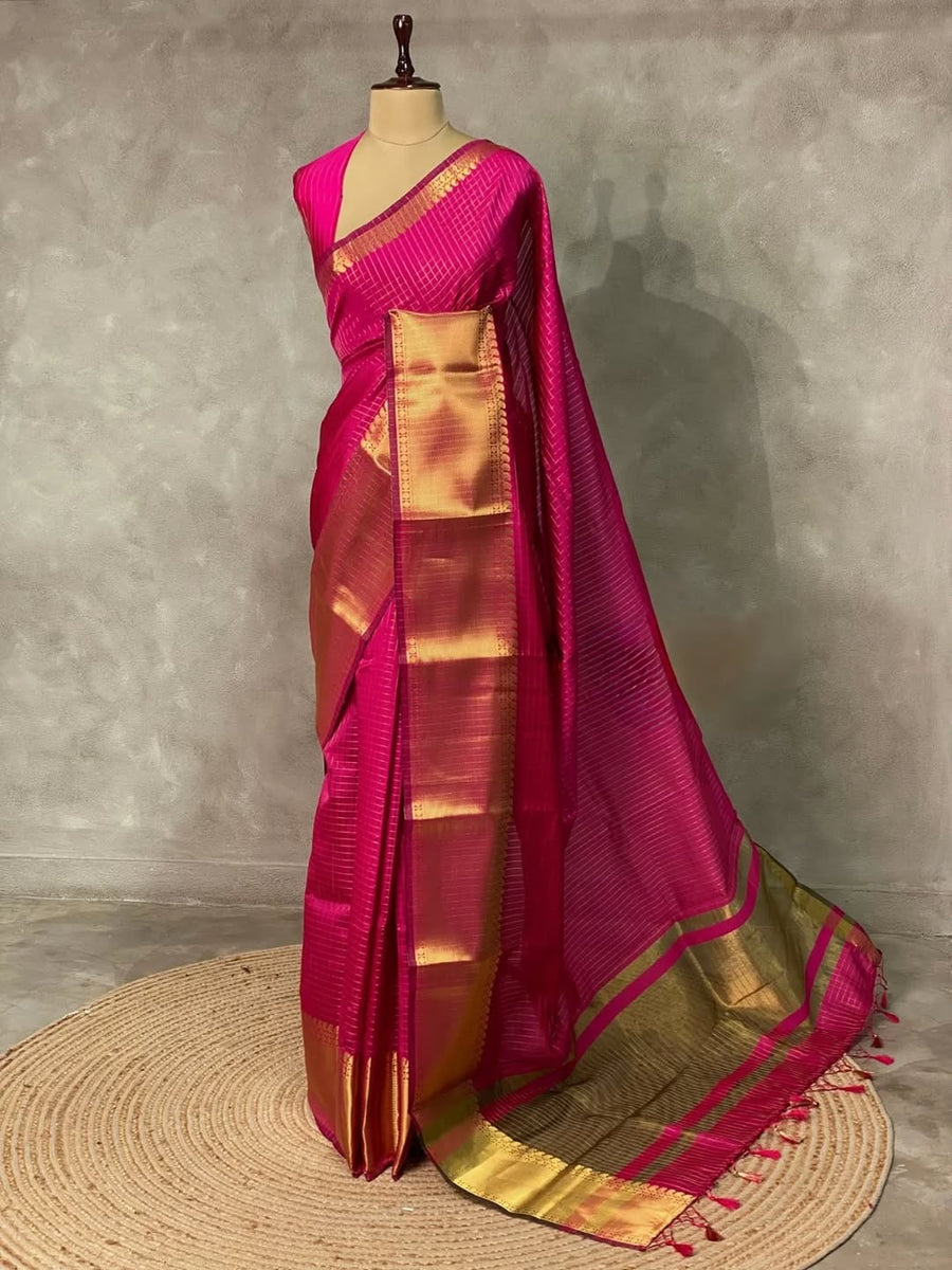 Banarasi semi Kanchipuram checks saree in soft silk