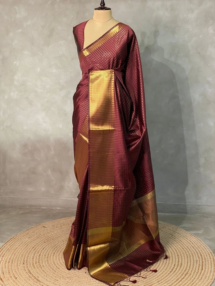 Banarasi semi Kanchipuram checks saree in soft silk
